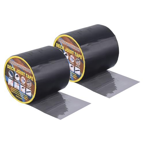 Image of uxcell Deck Joist Tape 6 inch x 50', 4 Rolls Butyl Joist Tape for Decking, Waterproof Deck Joist Flashing Tape for Wood Joists and Beams Black