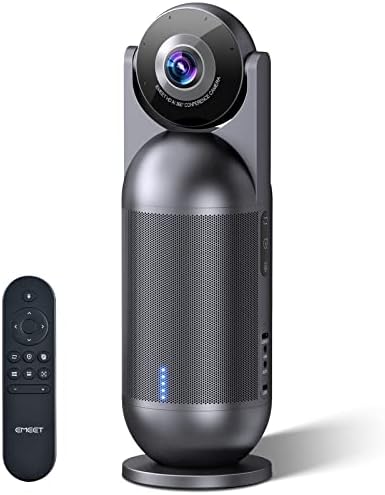 EMEET Meeting Capsule, 4K Captured 1080P Output 360° Conference Room Webcam 8 Mics and 10W Speaker, 5 Video Modes, AI Voice/Face/Figure Tracked Conference Room Camera w/Noise Reduce, Remote Control