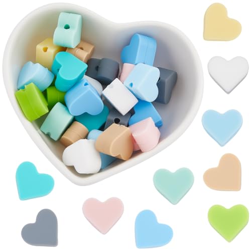 SUNNYCLUE 1 Box 40Pcs Heart Shape Beads Colorful Silicone Beads Candy Hearts Love Beads for jewellery Making Beadable Pens Making Bulk Phone Chains Necklace DIY Crafting Valentine's Day Beginners Adul