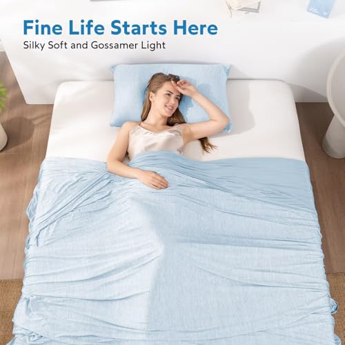 Image of HOMFINE Cooling Blanket for Hot Sleepers Queen Size, Light Blue 90 inchx90 inch | Dual-sided mica nylon cool, Q-Max 0.439 instant cool, Lightweight & breathable for night sweats & menopause, Machine washable