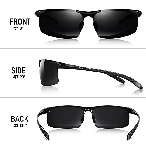 BIRCEN Mens Polarized Sunglasses UV-Protection: Carbon Fiber Sport Black Shades for Men Driving Fishing - Thumbnail 3