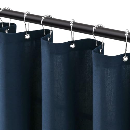 Jowels Navy Blue Linen Fabric Shower Curtains for Bathroom, 72x72