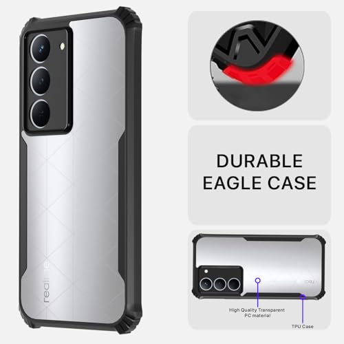 Image of Pikkme Back Cover for Realme Narzo 80x 5G / Realme P3x 5G / Realme 14X 5G | Ultra Hyrbid | Full Camera Protection | Raised Edge | Crystal Clear Transparent Bumper Case (Black)