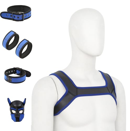 nurdewn Adults Pup Hood Neoprene Dog Head Mask Set for Cosplay and Rolepla(2 size) Novelty Costume Dog Mask for Men/Women,Collar Armband and Shoulder Strap Set (Blue, X-Large) by nurdewn - Used condition - Image 3
