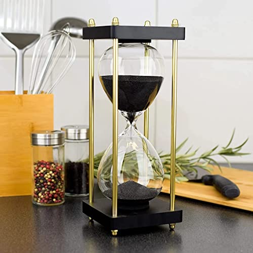 Image of 8 inch Beautiful Sand Timer with Wooden Base and Black Sand Nautical Handmade Hourglass 30 Min Approx Unique Sand Watch