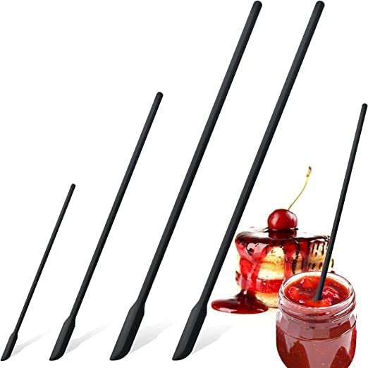 SKOFRI [Black] Beauty Spatula, 4 PCS Makeup Spatula Mini Spatula for Cosmetics and Kitchen Jar, Last Drop Small Silicone Spatula for Beauty and Kitchen Tiny Spatula 3 Sizes (4)