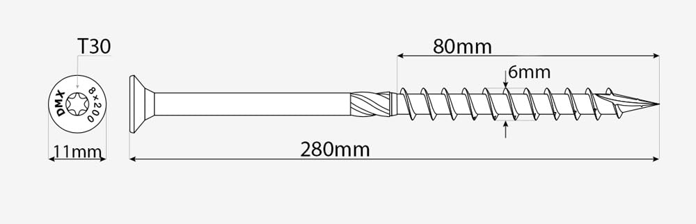 6mm x 280mm (Box of 100) Yellow Hardened Carpenter Screws Countersunk Torx Head For Wood Timber Construction High Performance for Sleepers Trade Pack TX30 J10-J13A - Image 2