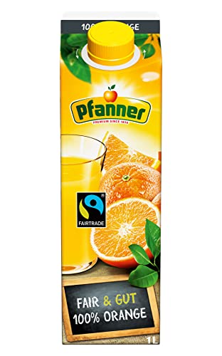Pfanner Fairtrade 100% Orange Fruchtig-milder Geschmack mit wertvollem Vitamin C 100% Fairtrade Orangensaft ohne Zuckerzusatz (1 x 1 Liter)
