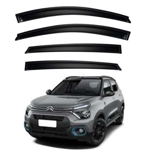 Image of Premium Smoke Car Door Visor Front+Rear Sun /Rain Guard Outside Mount Tape-On Window Visors Compatible with Citroen C3 (2025-2026)
