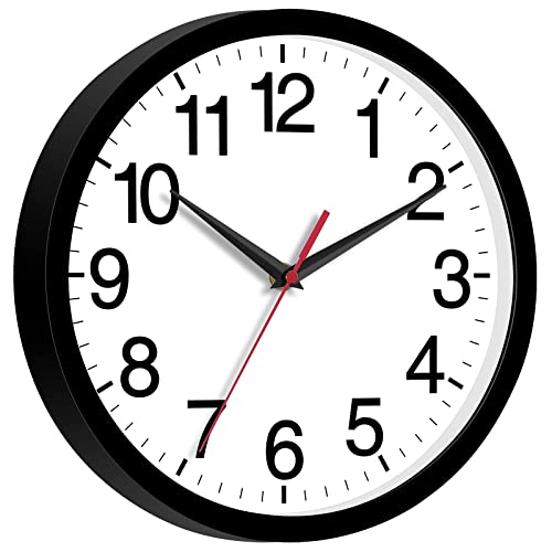 Rohioue 14 Inch Wall Clock Modern Battery Operated Silent Non Ticking Large Analog Clock for Living Room Office Home Bedroom Kitchen Bathroom(Black)