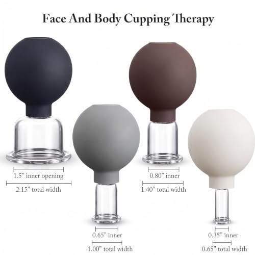 Image of BBTO 4 Pcs Glass Facial Cupping Set Silicone Vacuum Suction Massage Cups Skin Tightening Therapy for Face Body Eyes Back Shoulder Pain (Classic)