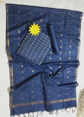 Image of STB-SILK TEXTILES BHAGALPUR Women's Bhagalpuri Cotton Silk Unstitched Salwar Suit Dress Material With Dupatta