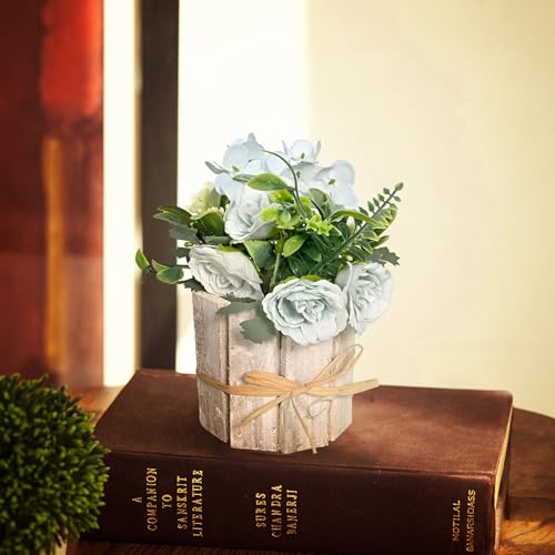 Image of Cortina Wooden Pot Maria Potted Plant | Home Decor Items for Living Room Balcony Kitchen Bedroom Office Table Top Decoration - White, 20X10 CM