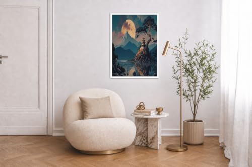 Impression sur toile de lin CDXNORA paysage de pagode bleu - 2