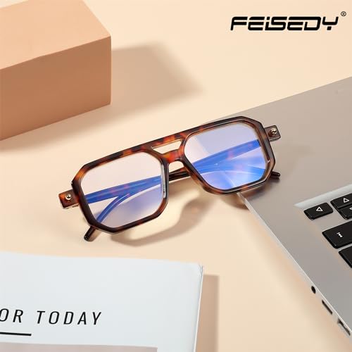 Image of FEISEDY Vintage Square Blue Light Blocking Reading Glasses Women Men B0090 | 70s Flat Aviator Glasses,Aviator readers