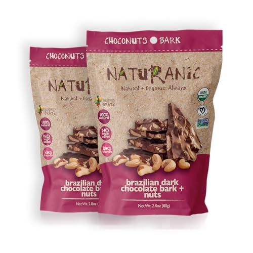 Naturanic Keto Dark Chocolate Bark with Brazil Nut Chunks – Zero Sugar, Vegan, All Natural, Organic, Non GMO, Gluten Free