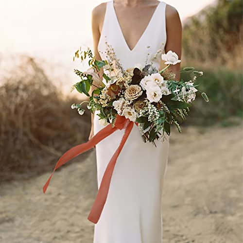 3 Rolls Rust Red Handmade Fringe Chiffon Ribbon 1.5" X 7Yd Yard Silk-Like Ribbon Colorful Rustic Ribbon For Bouquets Wrapping Decor Wedding Tie Invitations Crafts #TOP3