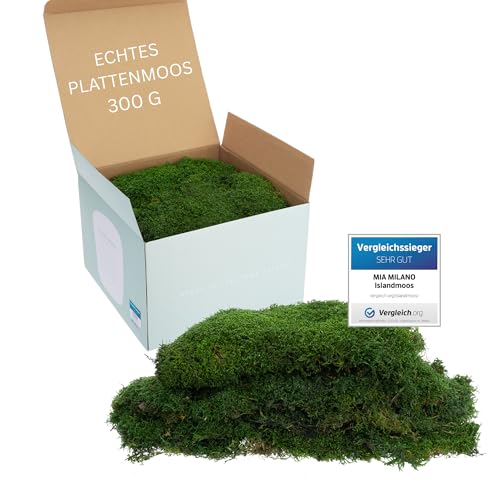 Mia Milano Plattenmoos konserviert dunkelgrün | Deko Wand Moos Platten haltbar | DIY Moosbild selber Machen | 300g Dunkelgrüne Natur Moosmatte lebend in Grün