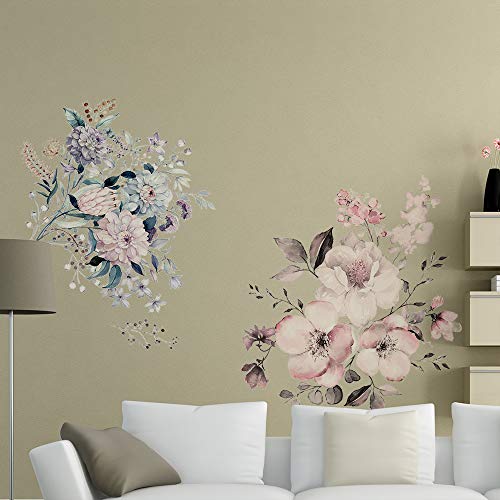 Amaonm Removable 2 Pcs Beautiful Flower Pink Romantic Floral Diy Blue Flowers Wall Decal 3D Wall Sticker Home Art Decor For Girls Bedroom Baby Nursery Office Bathroom Living Room #TOP5