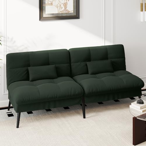 LUCKRACER Sofa 3 Sitzer Sofa Schlafsofa mit Schlaffunktion, überzug Futon Klappsofa, Bettcouch, ecksofa, Couch, 5 Verstellbare Winkel, Ideal für Wohnungen Wohnzimmer aus Stoff Grün
