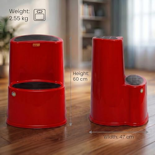 Image of Multipurpose Step Stool with Anti-Skid Surface for Home, Kitchen & Office | Premium Plastic Ladder Stool | 220 kg Hight Weight Load Capacity | 60 x 47 x 51.5 cm  (Mystic Red)