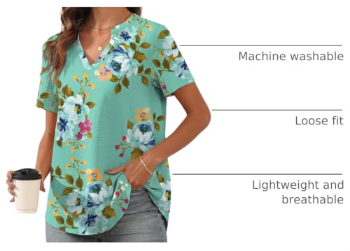 Askyes Women's Chiffon Blouses Tops 3/4 Sleeve T-Shirts 2024 Casual Elegant Formal Vacation Blouse for Women,Green Floral,S by Askyes - Used condition - US$7.51