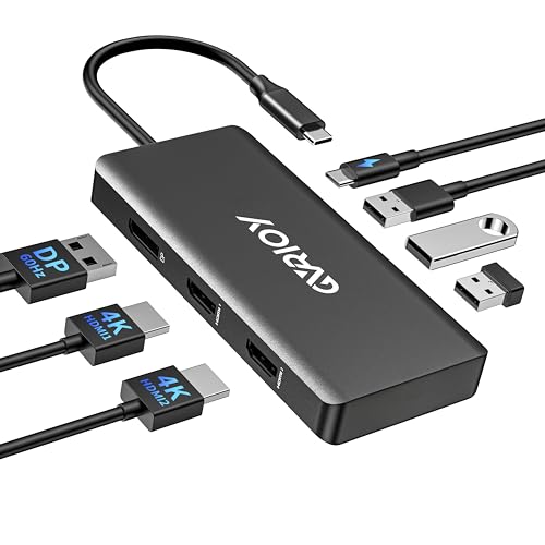 USB C to Dual HDMI Adapter, Multi Display Docking Station Dual Monitor with 2 HDMI, Displayport, 100W PD, 3 USB Ports, USB C Hub Multiport Dongle Compatible with MacBook/Dell/HP/Lenovo Laptops Black