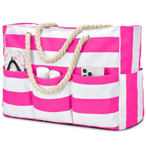 Sac de plage imperméable oscaurt grand format 7 poches avec zip et corde robuste