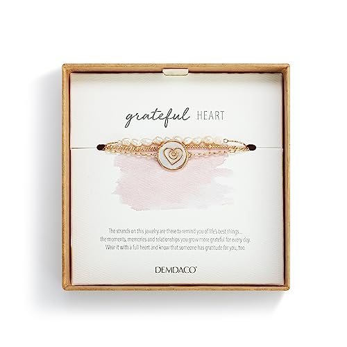 DEMDACO Grateful Heart Mother of Pearl Womens 7 Inch Plus Extension Brass Boxed Fashion Layered Bracelet