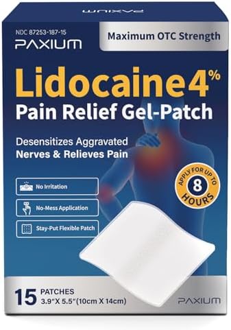 Paxium 4% Lidocaine Patches Maximum Strength – Topical Pain Relief Patch for Back, Neck, Shoulders, Knees & Elbows – 15 Count