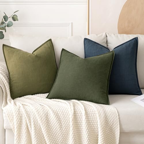 Image of MIULEE Decorative Linen Euro Sham Pillow Covers 24x24 Blue Boho Farmhouse Neutral Couch Throw Pillows for Bed Pack of 2 Accent Coastal Modern Pillowcase Summer Sofa Livingroom Home Decor