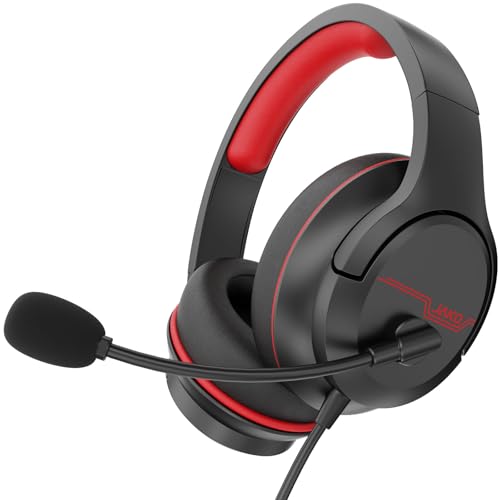 Gaming Headset for Xbox One, PS5, PS4, PC, Sega Game Gear and Other Devices with 3.5mm Audio Jack, Plug and Play, Gaming Headphones for Nintendo Switch with Clear Mic, Folding Design for Kids (Red)
