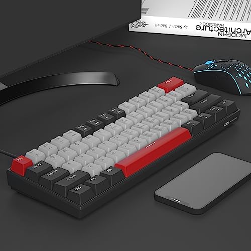 60 Percent Mechanical Gaming Keyboard, Black&Gray Mixed Color Keycaps Gaming Keyboard With Blue Switches, Detachable Type-C Cable Mini Keyboard With Powder Blue Light For Windows/Mac/Pc/Laptop #TOP6