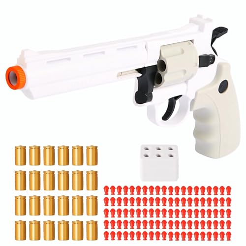 357 Full-Size Realistic Toy Revolver with Quick Cylinder Release & 32FT Precision Shooting - Durable ABS, Safe for Kids, Backyard Games & Cosplay - Includes Speed Loader, 24 Shells & 100 Soft Bullets
