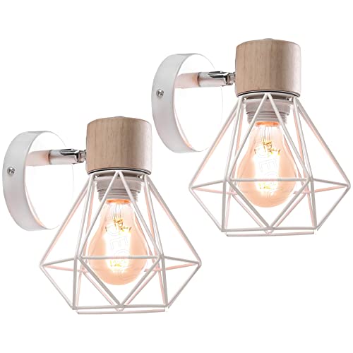 2 Lampade Da Parete E27 In Metallo E Legno - Stile Moderno/Industriale Per Camera, Bar, Corridoio - 2