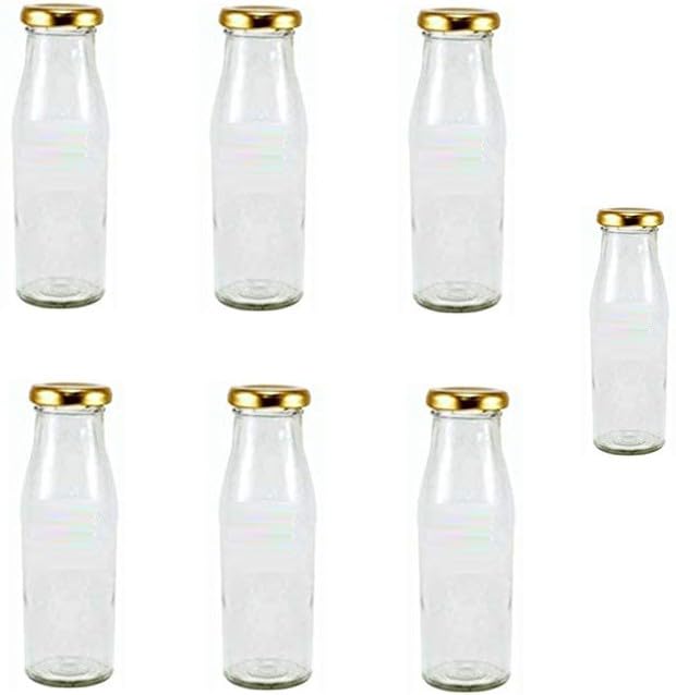 1st Time Multipurpose Kitchen Storage Glass Milk Bottle With Lid, Clear, Pack Of 7, 300 Ml, 5.5 X 5.5 X 17 Cm