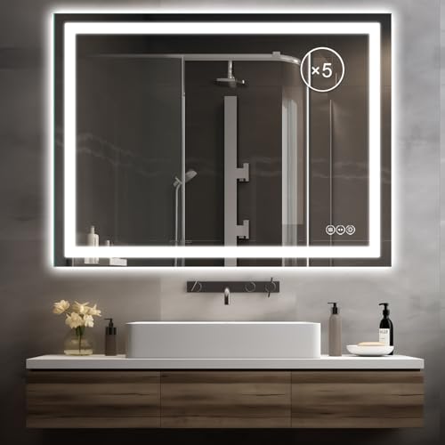LED Bathroom Mirror 30 x 40 Inch Anti-Fog Bathroom Mirror with Le...