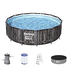 Bestway Steel PRO Max - Set Completo per Piscina con Pompa Filtro, Ø 427 x 107 cm, Effetto Legno (Quercia), Rotondo
