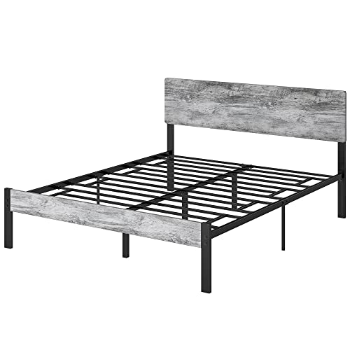 Likimio Queen Size Bed Frame, Metal Bed Frame Full With Headboard And Strong Steel Slat Support, Easy Assembly, No Box Spring Needed, Industrial Gray #TOP6