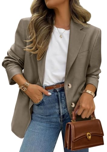 Image of PRETTYGARDEN 2026 Blazers for Women Business Casual Long Sleeve Lapel Open Front Suit Jacket Work Blazer with Pockets (Mocha Brown,Large)