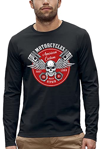 T-Shirt Manches Longues Bikers Crane Piston vêtement rock custom homme noir