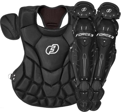 FORCE3 Defender Chest Protector and Leg Guards | Chest Meets NOCSAE (Black/Black, Youth)