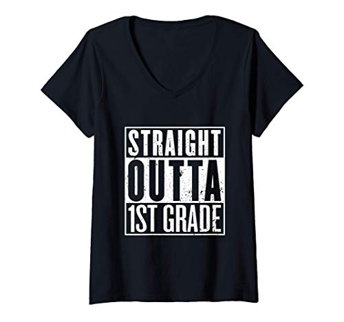 Femme Funny Straight Outta 1st Grade Elementary School T-Shirt avec Col en V