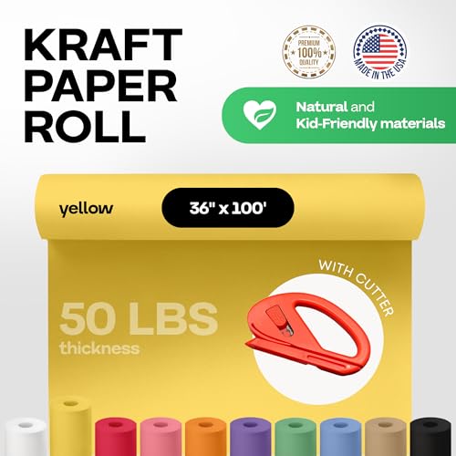 Image of Yellow Kraft Paper Roll 36 inch x 1200 inch (100 feet) with Cutter - USA-Made Gift Wrapping Paper for Packing, Moving, Shipping & Crafts /Arts - 100% Recyclable Natural Craft Material by IDL Packaging | Gift Wrapping Paper for Packing, Moving, Shipping & Crafts /Arts - 100% Recyclable Natural Craft Material by IDL Packaging