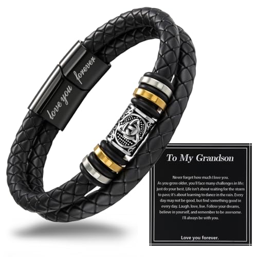 Alissl Mens Leather Bracelet,Black Stainless Steel Double-Row Braided Black Stainless Steel Love You Forever Engraved,Ideal Gift for Son & Grandson Christmas Baptism Easter Gifts by Alissl - Used condition - US$8.54