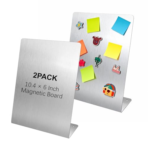 2 Pcs Magnetic Bulletin Board with Stand Metal Tabletop Memo Board Magnet Menu Easel Board Stainless Steel Display Stand for Office Home Kitchen School 10.4 x 6 in