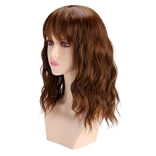 Chrider Wigs for Women, 16" Pastel Loose Wavy Wigs with Bangs for Women, Nature Light Brown Colored Wigs Heat Resistant Shoulder Length Pastel Bob Synthetic Wavy Bob Wig Daily Party Cosplay Wigs
