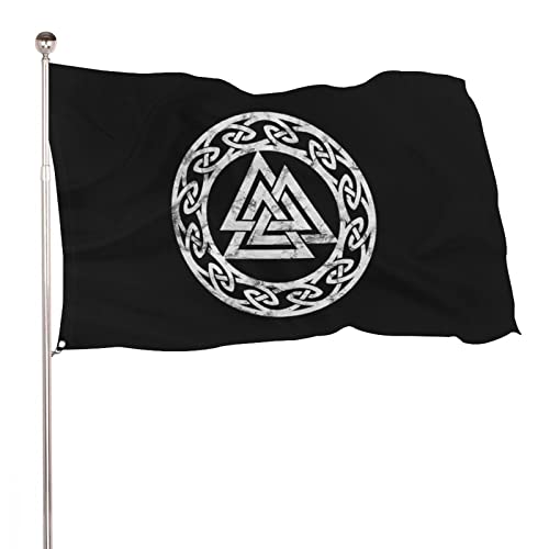 NIBABAEU Bandera decorativa de jardín para patio, impresión de símbolo vikingo Valknut Odin, bandera de bienvenida para vacaciones, decoración para colgar en el césped, 120 x 180 cm