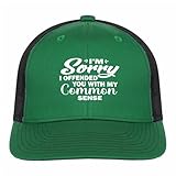 I'm Sorrys I Offended You with My Commons Sensees Funny Humor Mesh Snapback Hat Women's Vintage Boys Trucker Caps Green