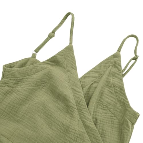 Image of Amazhiyu Women's Cotton Gauze Summer Midi Wrap Dress | Spaghetti Strap, Sleeveless, with Pockets, V-neckline
